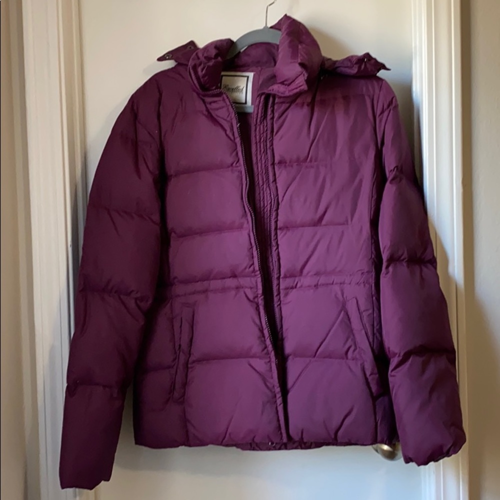Down coat, faux fur trimmed hood